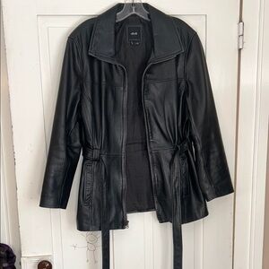 Women’s Black Leather Jacket with Belt Large Classic Time Capsule